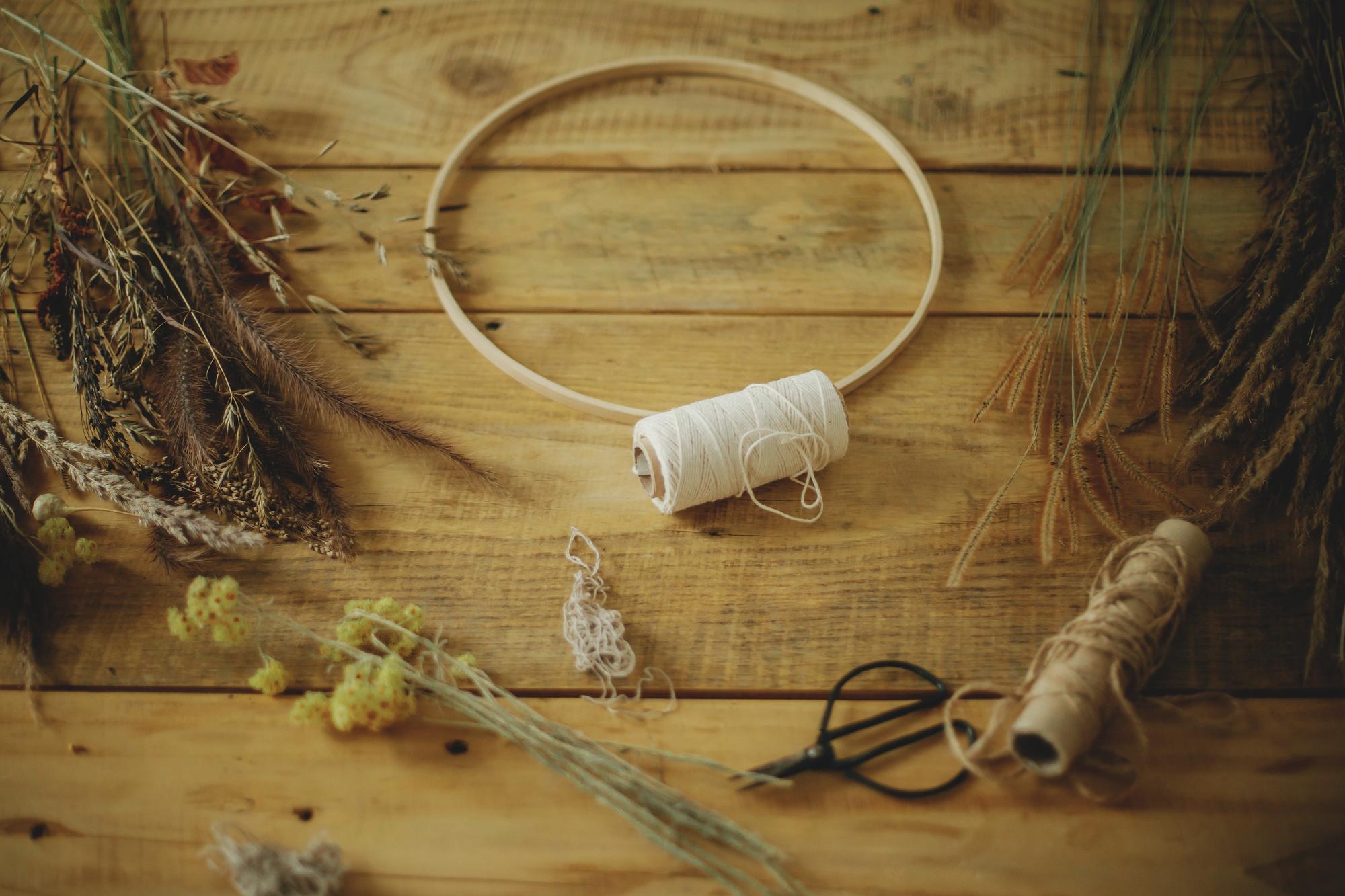 workshop corner with threads and hoops